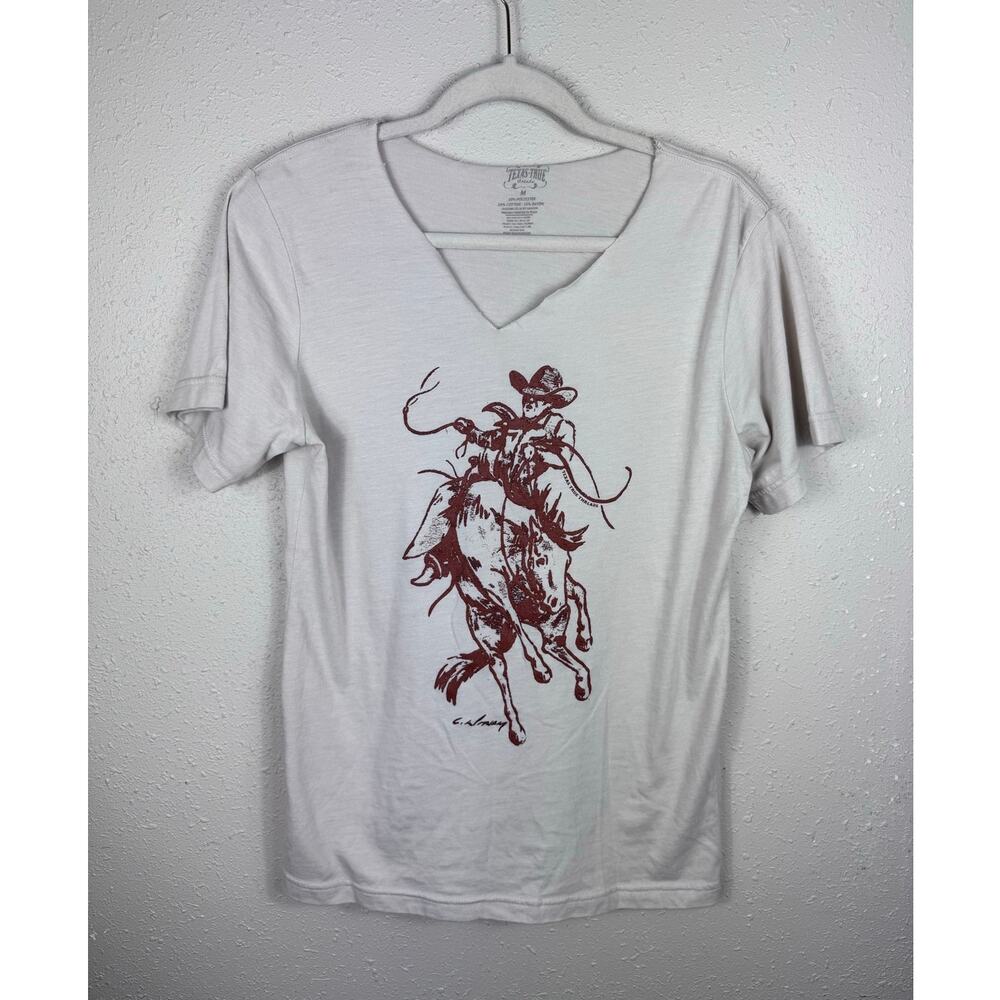 Texas True Threads Cowboy Graphic T-Shirt Cut V-neck line size Medium